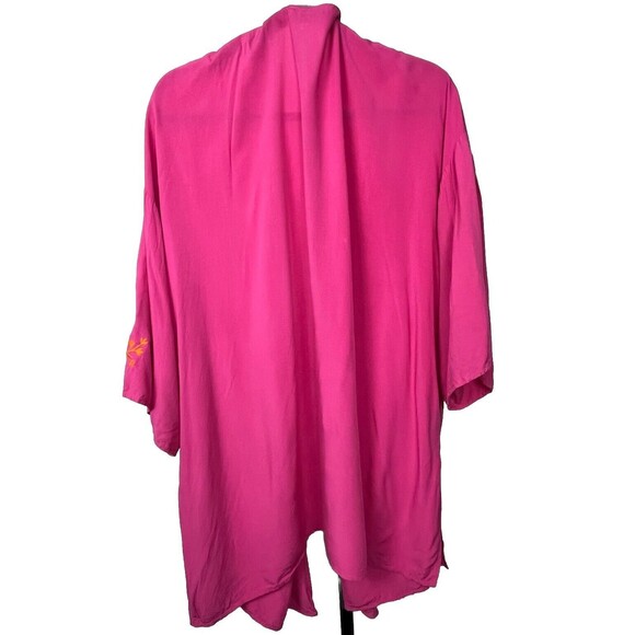 Rusty Dusty XL Swim Cover Up Pink Embroider Open Front Wrap Side Slit Boho Beach - Picture 4 of 7
